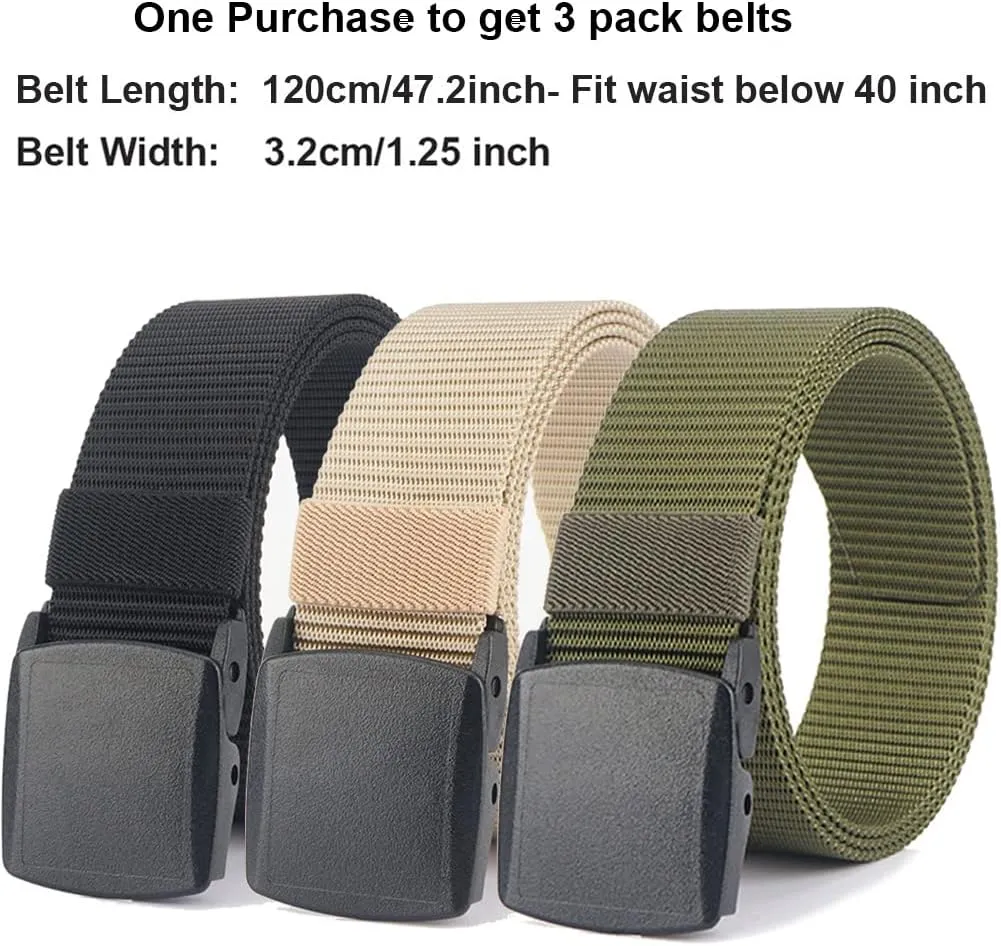 2 Pack/ 3 Pack Military Nylon Belt, 1.25" Wide No Metal Webbing Tactical Web Belt