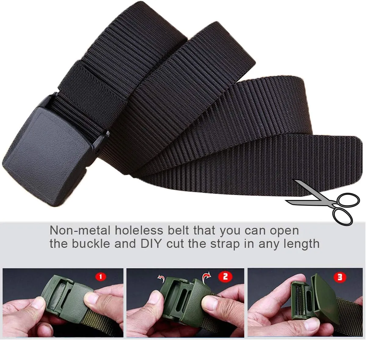 2 Pack/ 3 Pack Military Nylon Belt, 1.25" Wide No Metal Webbing Tactical Web Belt