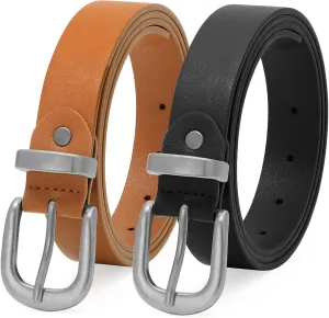 2 Packs Womens Belts for Jeans Ladies Belt for Dresses Fashion Leather Belt with Gold Buckle