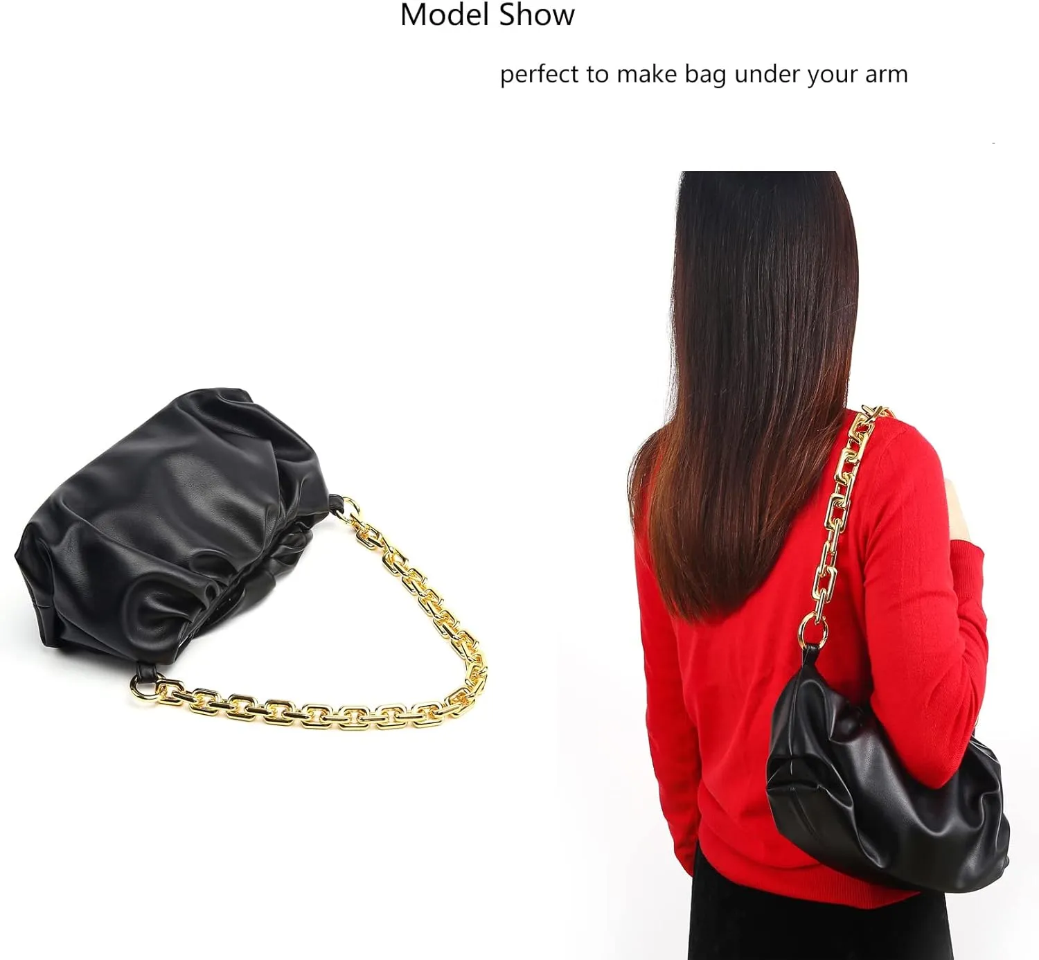 22.5 Inch Gorgeous Heavy Metal Bag Chain Purse Handle Shoulder Strap Replacement (Black-Grey, Large)