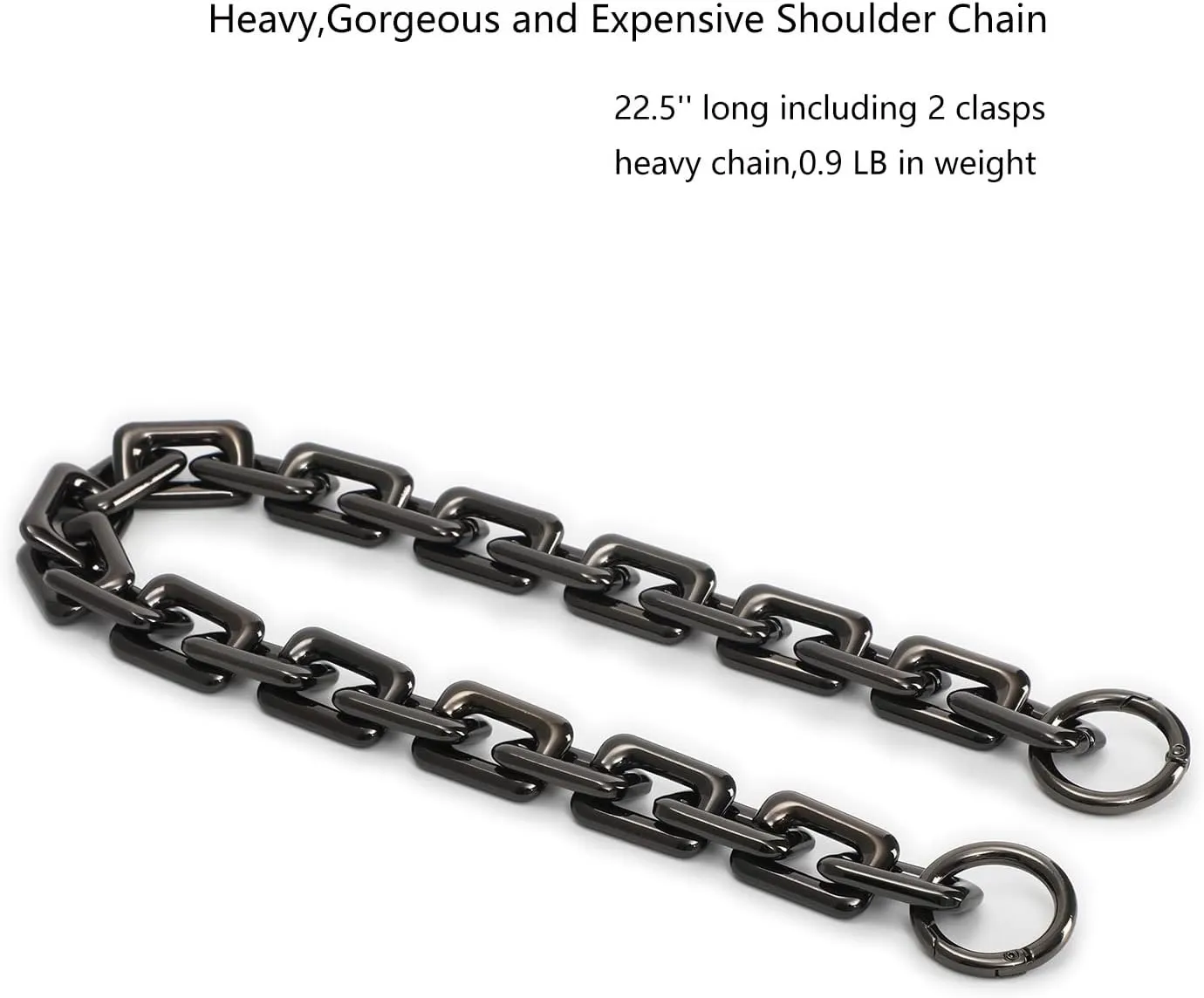 22.5 Inch Gorgeous Heavy Metal Bag Chain Purse Handle Shoulder Strap Replacement (Black-Grey, Large)