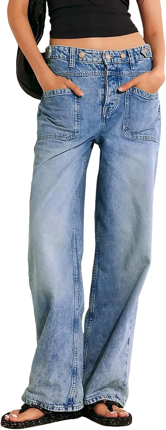 Allimy Womens Jeans High Waisted Straight Leg Baggy Boyfriend Jeans for Women Trendy 2025 Cargo Pants