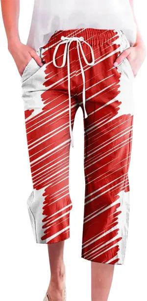 American Flag Pants for Women Capri Pants Loose Soft Drawstring Wide Leg Sweatpants Causal Pajama Lounge Pant
