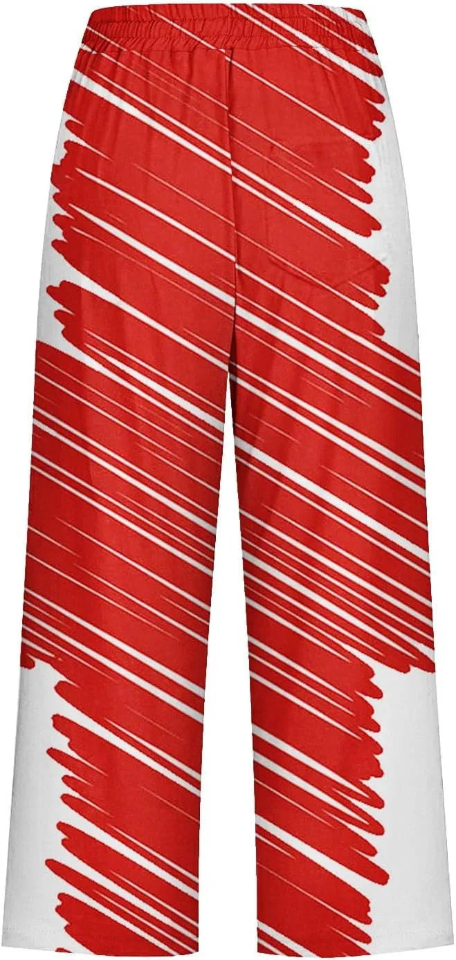 American Flag Pants for Women Capri Pants Loose Soft Drawstring Wide Leg Sweatpants Causal Pajama Lounge Pant