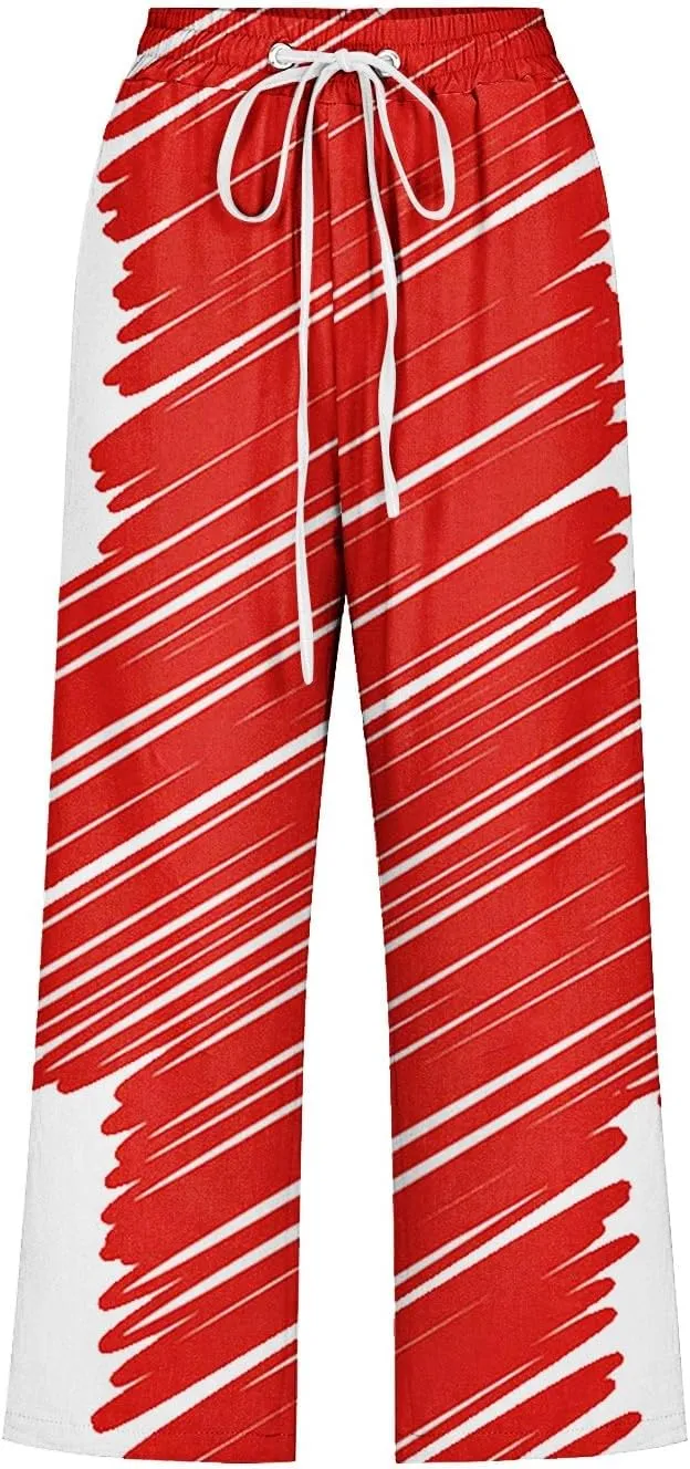 American Flag Pants for Women Capri Pants Loose Soft Drawstring Wide Leg Sweatpants Causal Pajama Lounge Pant