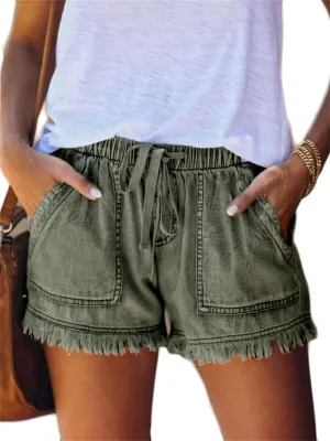 Andongnywell Womens Shorts Elastic Waisted Summer Casual Short Pants high Waist Summer Fashion Denim Shorts