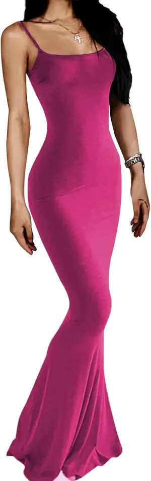 AnotherChill Women's Casual Lounge Slip Long Dress Sexy Sleeveless Backless Bodycon Maxi Dresses 2025 Summer Slim Elegant