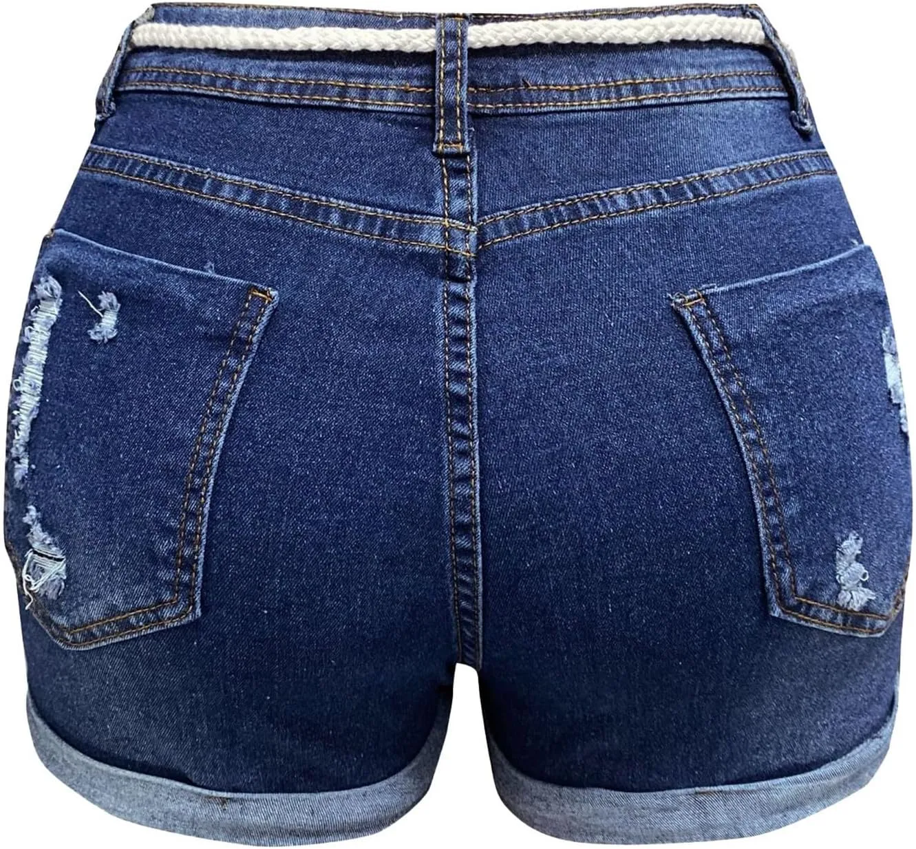 Askedwayu Lady Solid Color Washed Ripped High Waisted Stretch Denim Shorts Womens Active Shorts