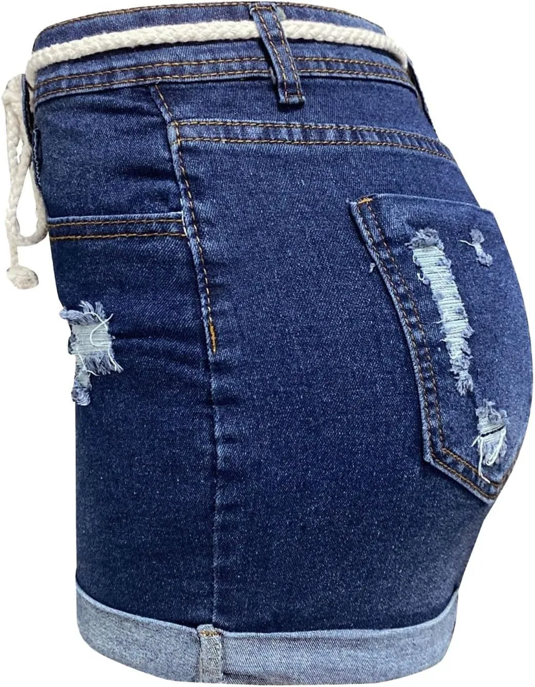 Askedwayu Lady Solid Color Washed Ripped High Waisted Stretch Denim Shorts Womens Active Shorts