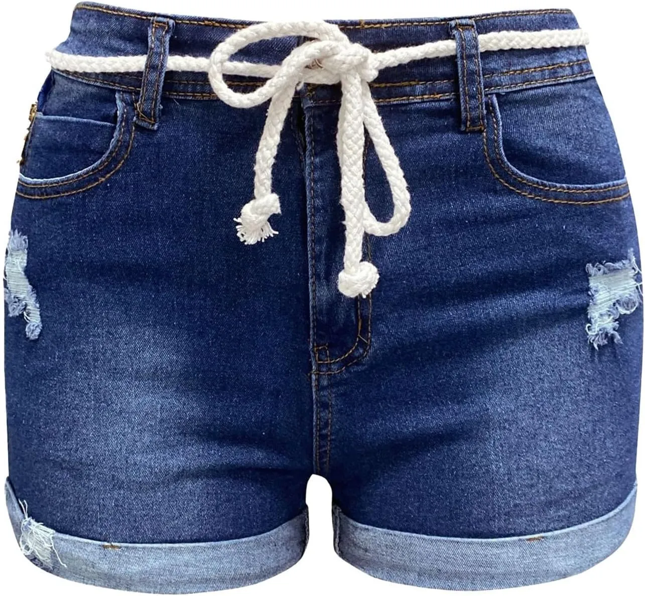 Askedwayu Lady Solid Color Washed Ripped High Waisted Stretch Denim Shorts Womens Active Shorts