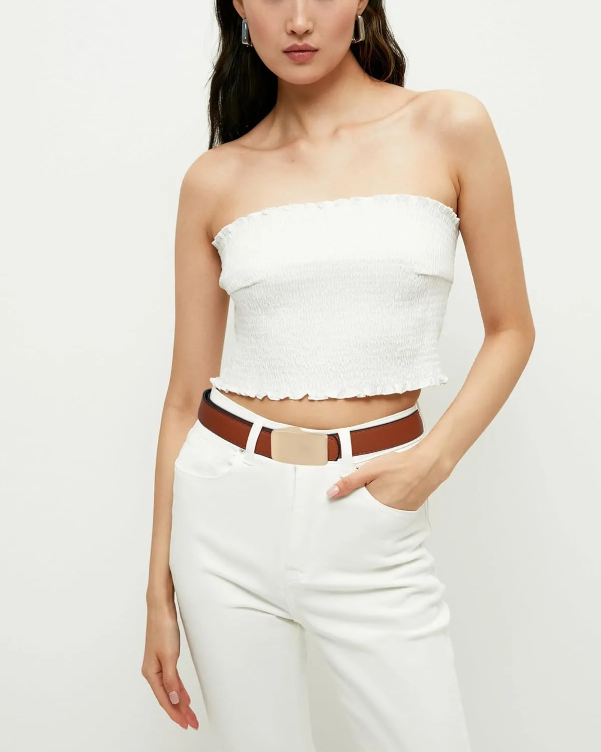 AWAYTR Reversible Leather Belts for Women - Two-in-One Fashion Ladies Skinny Leather Belt for Jeans