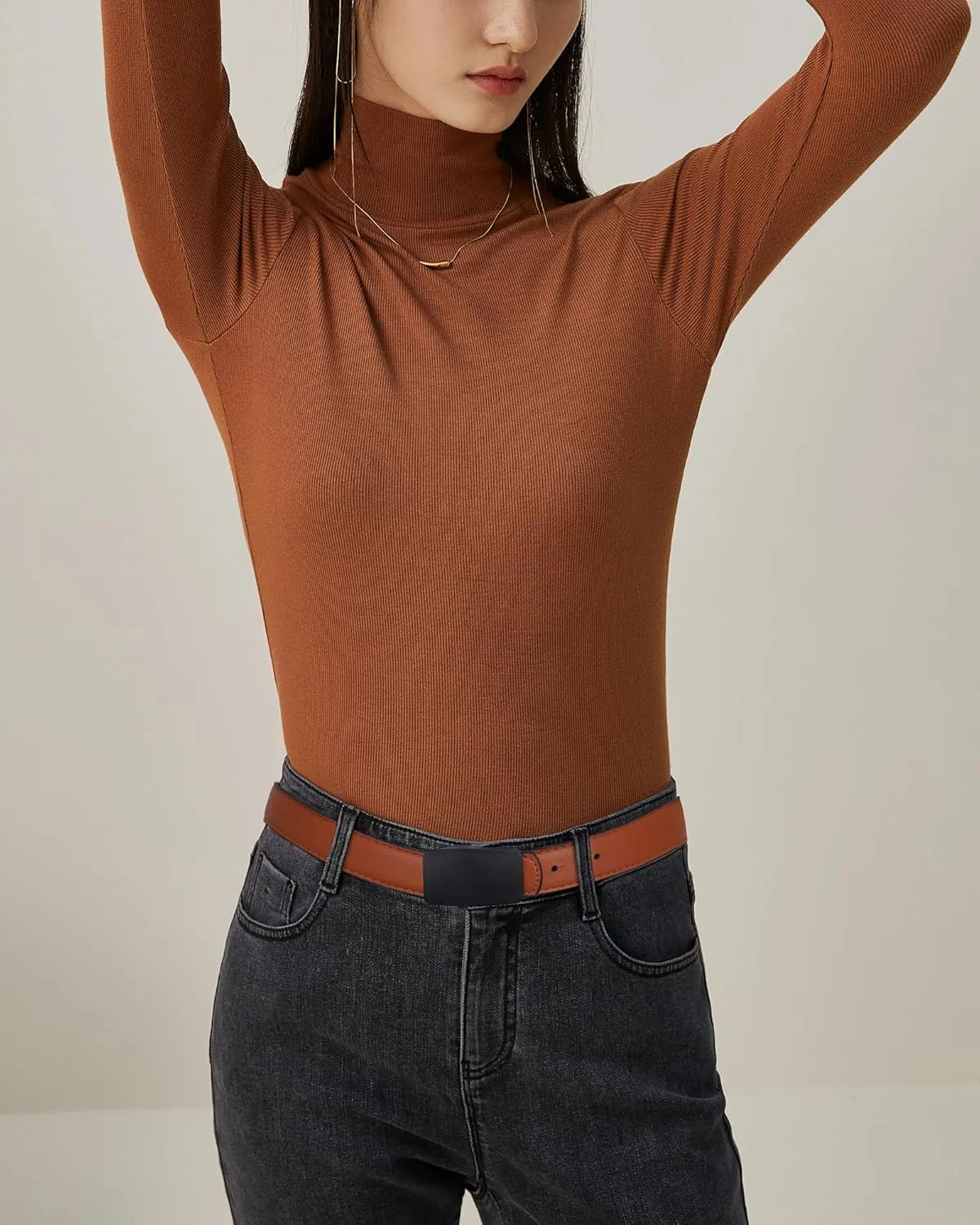 AWAYTR Reversible Leather Belts for Women - Two-in-One Fashion Ladies Skinny Leather Belt for Jeans