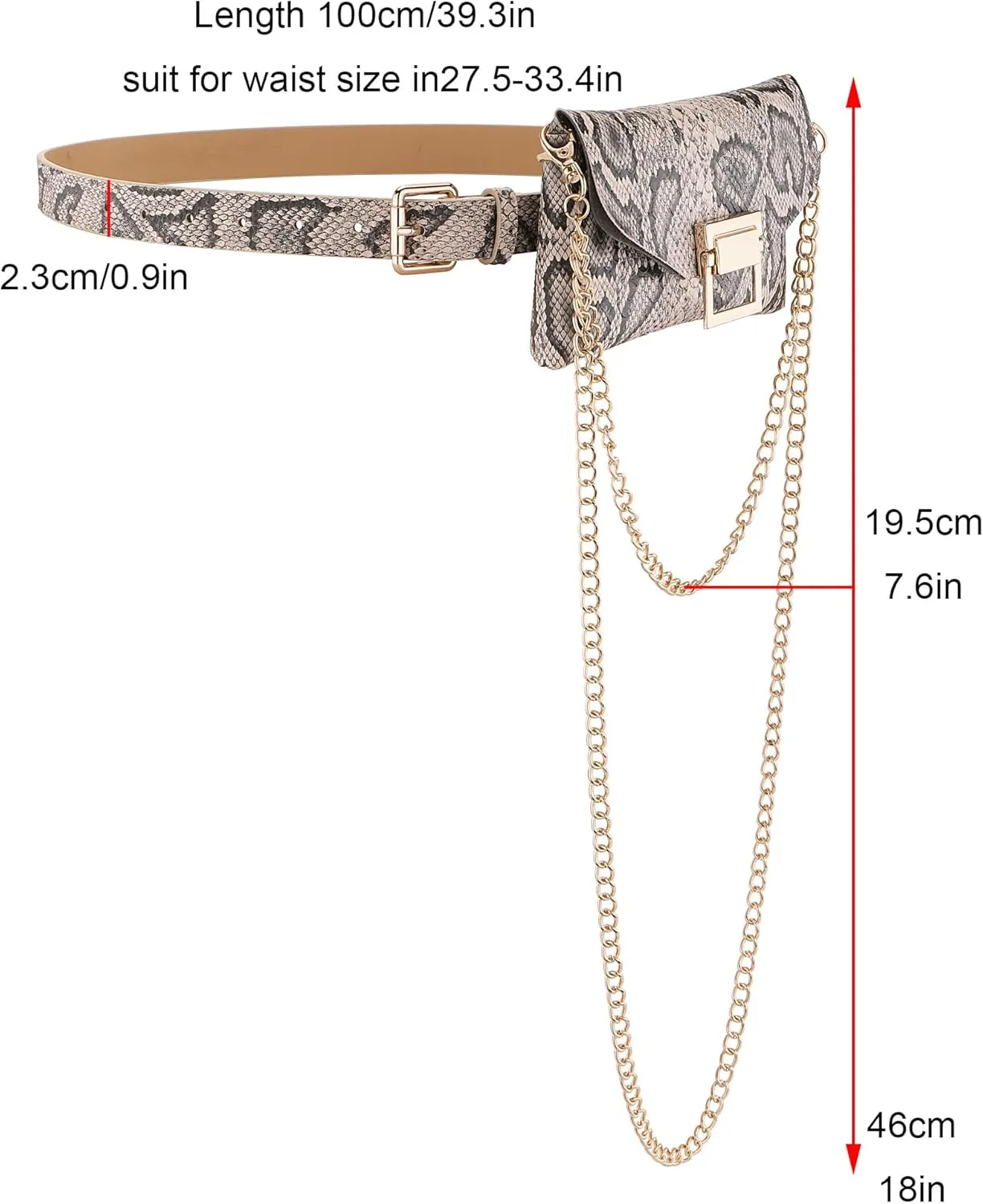 Ayliss Women Fanny Waist Bag PU Leather Belt Bag for Women Fanny Pack Mini Belt Bag Crossbody Waist Purse Y2K Chain Bag Detachable (Snakeskin)