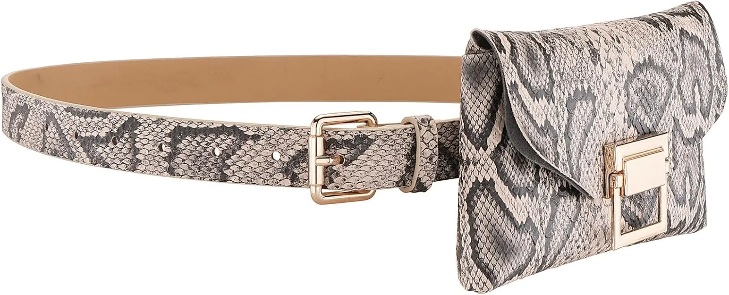 Ayliss Women Fanny Waist Bag PU Leather Belt Bag for Women Fanny Pack Mini Belt Bag Crossbody Waist Purse Y2K Chain Bag Detachable (Snakeskin)