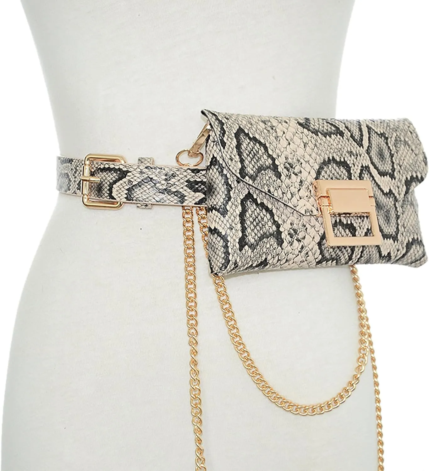 Ayliss Women Fanny Waist Bag PU Leather Belt Bag for Women Fanny Pack Mini Belt Bag Crossbody Waist Purse Y2K Chain Bag Detachable (Snakeskin)