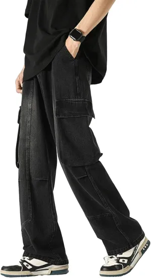 Baggy Jeans Men with Multi Pockets Loose Fit Y2K Cargo Pants Skateboard Hip Hop Jeans Streetwear