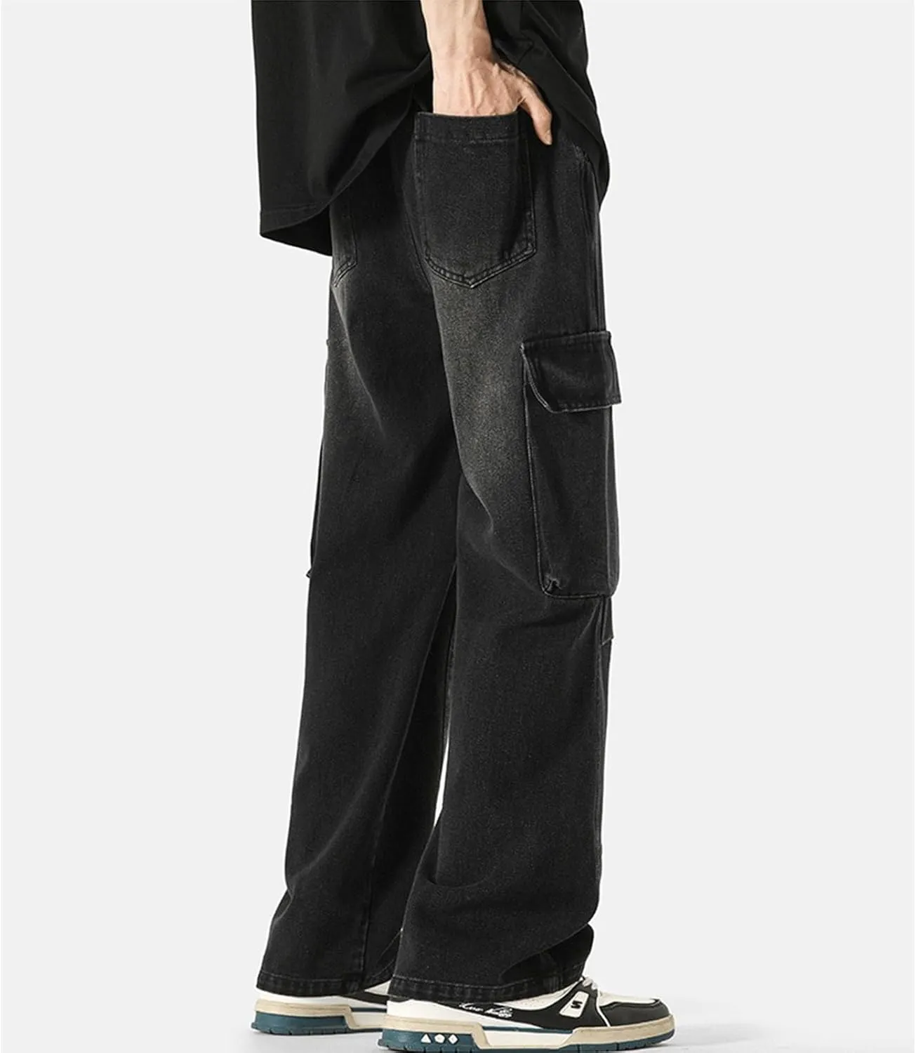 Baggy Jeans Men with Multi Pockets Loose Fit Y2K Cargo Pants Skateboard Hip Hop Jeans Streetwear