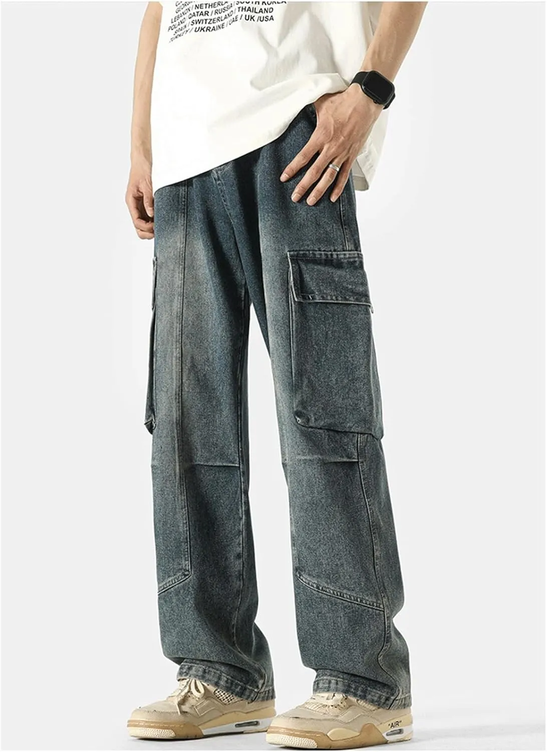 Baggy Jeans Men with Multi Pockets Loose Fit Y2K Cargo Pants Skateboard Hip Hop Jeans Streetwear