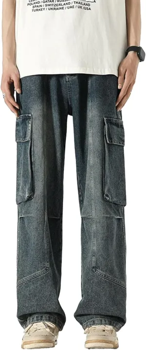 Baggy Jeans Men with Multi Pockets Loose Fit Y2K Cargo Pants Skateboard Hip Hop Jeans Streetwear