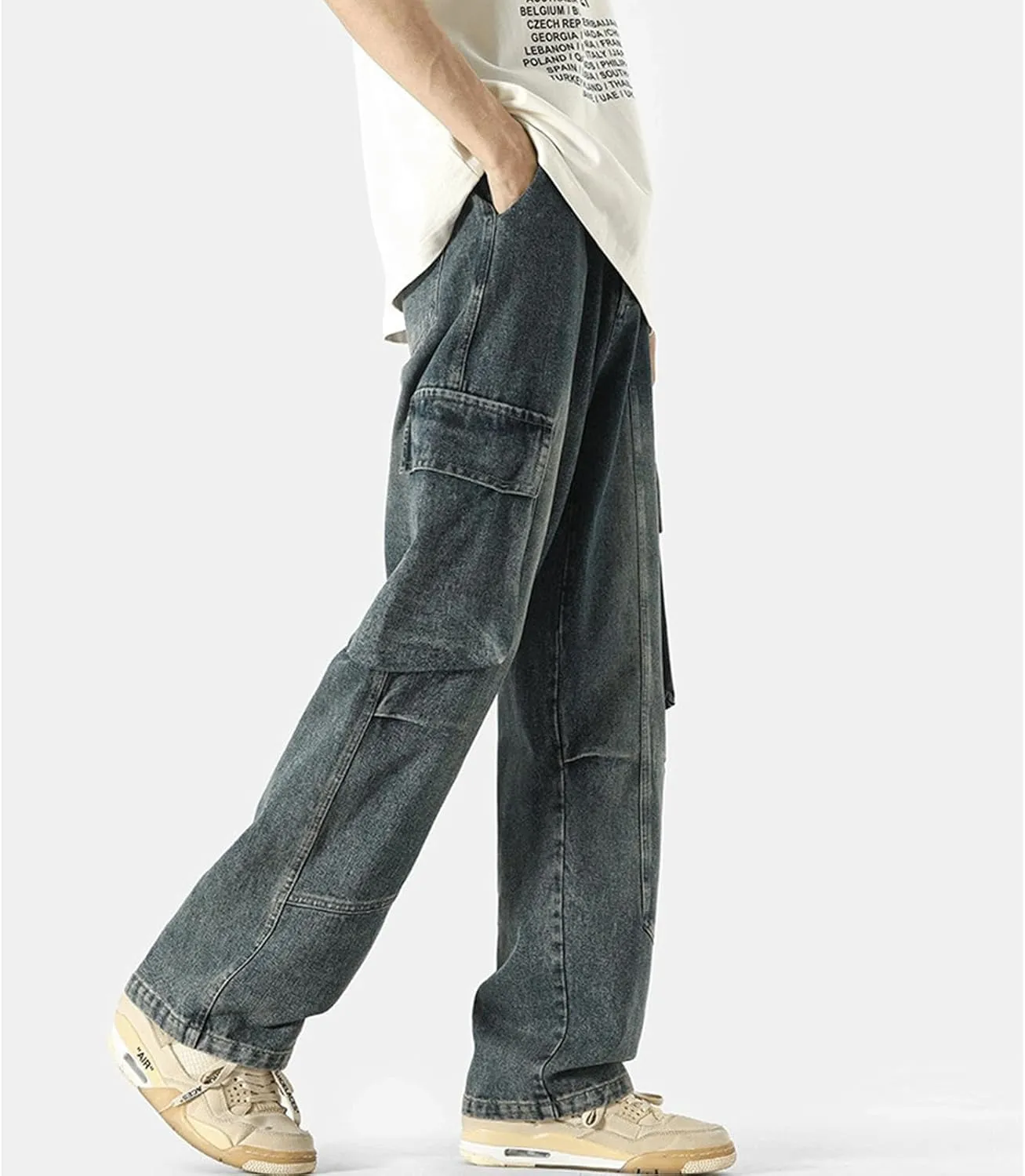 Baggy Jeans Men with Multi Pockets Loose Fit Y2K Cargo Pants Skateboard Hip Hop Jeans Streetwear
