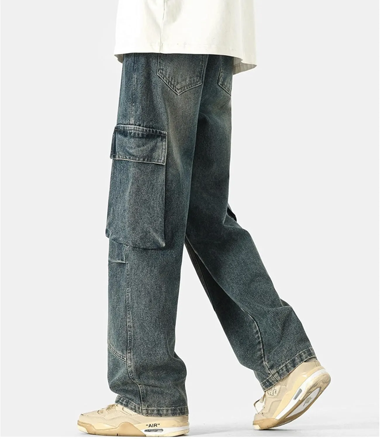 Baggy Jeans Men with Multi Pockets Loose Fit Y2K Cargo Pants Skateboard Hip Hop Jeans Streetwear