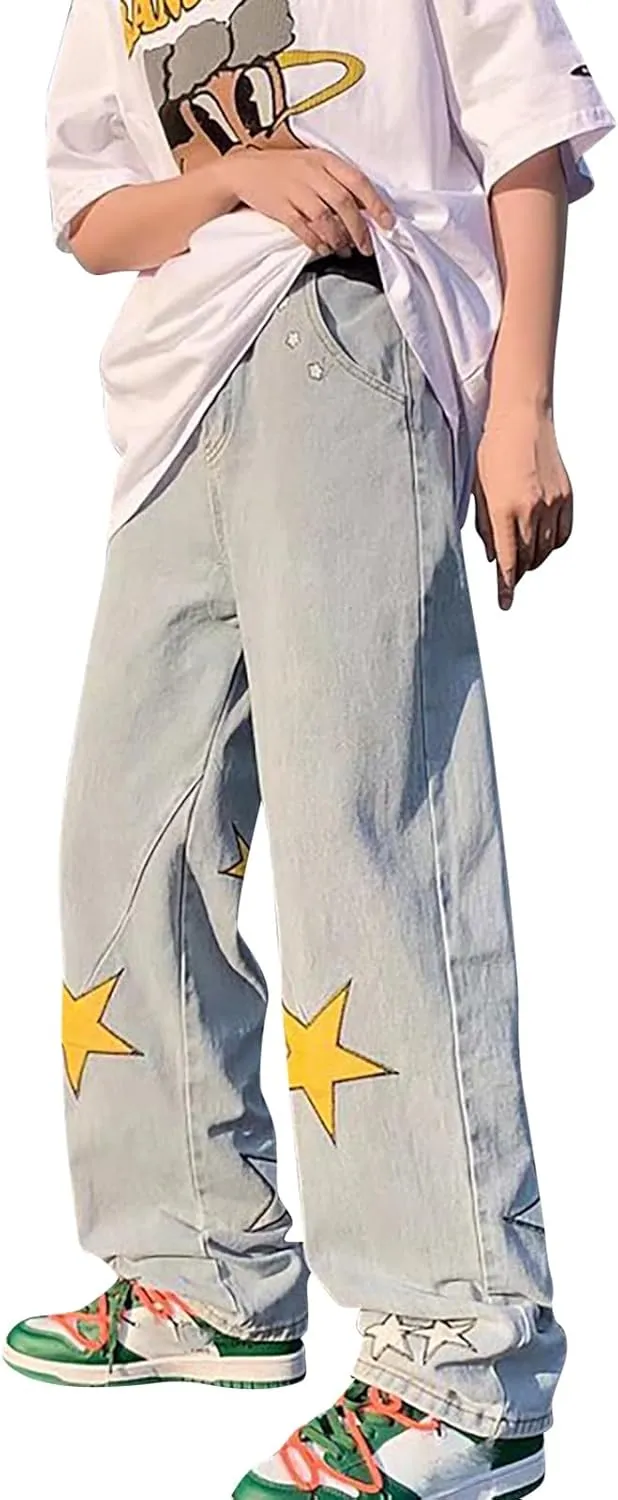 Baggy Jeans Men Y2K Relaxed Fit Fashion Aesthetic Hip Hop Streetwear Wide Leg Loose Denim Pants Trendy Comfy Vintage Trousers