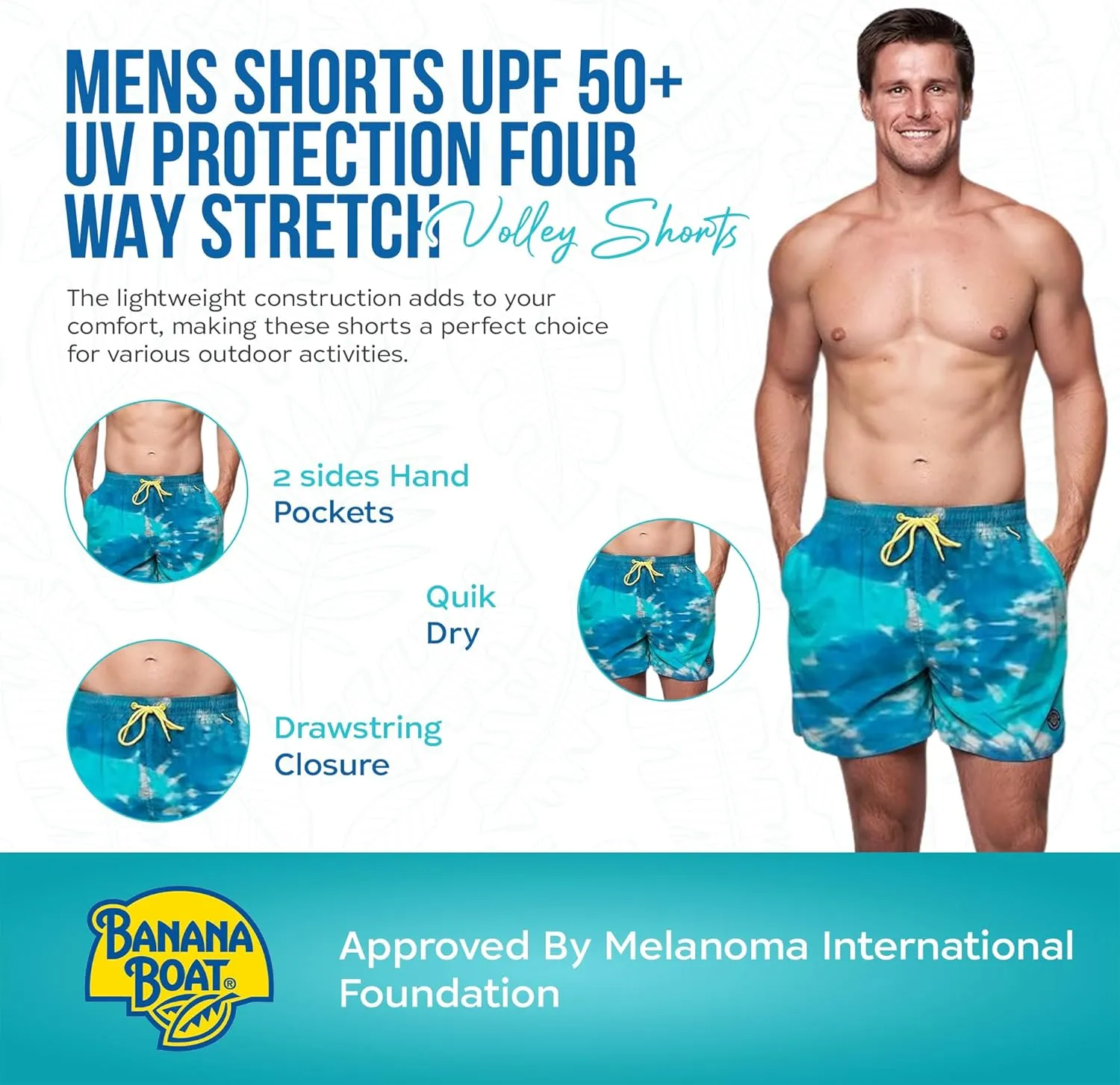 Banana Boat Mens Shorts UPF 50  UV Protection Four Way Stretch Volley Shorts |Swim Trunks | Quick Dry Shorts | Gym Shorts Men