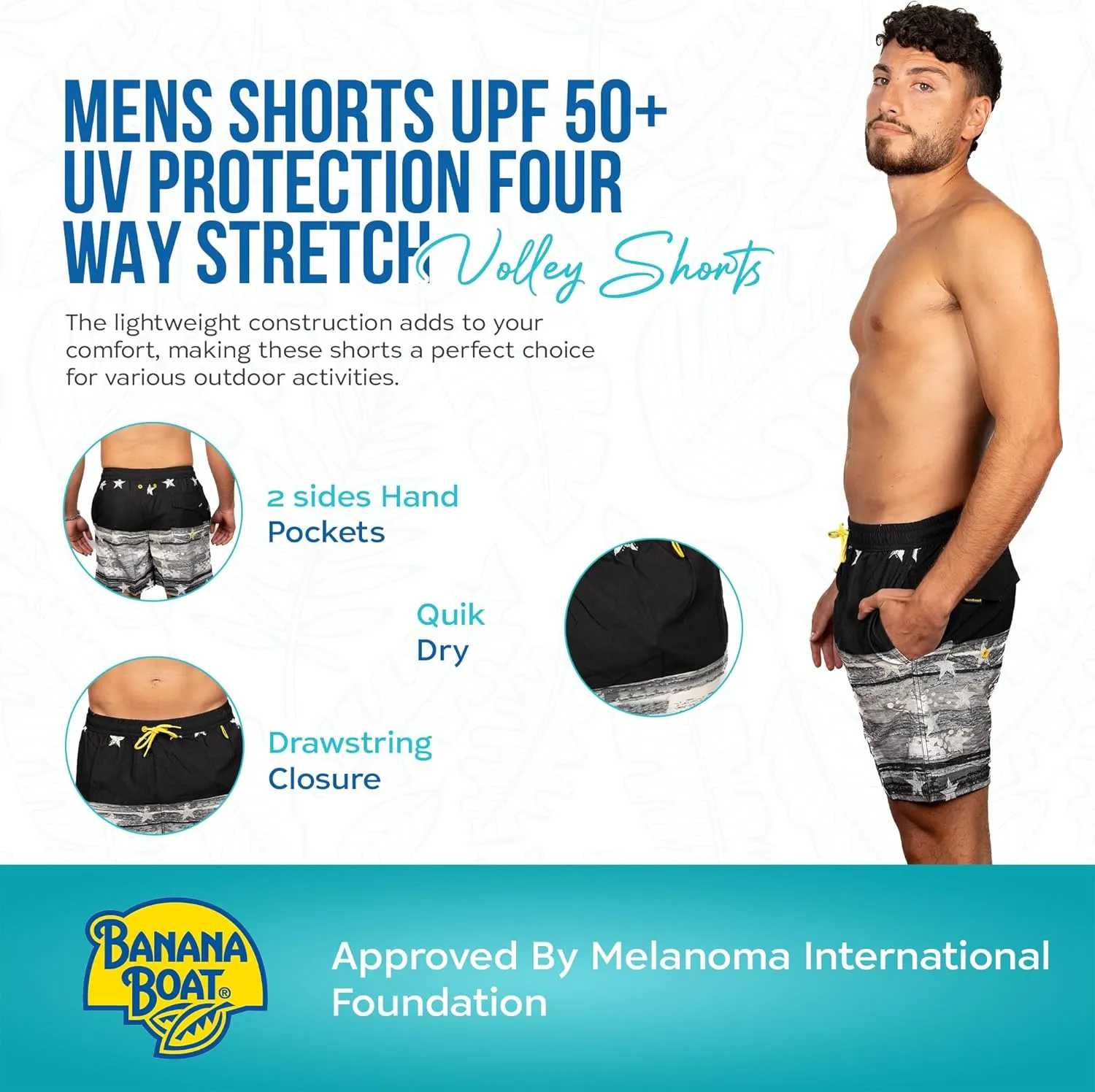 Banana Boat Mens Shorts UPF 50  UV Protection Four Way Stretch Volley Shorts |Swim Trunks |Quick Dry Shorts | Gym Shorts Men