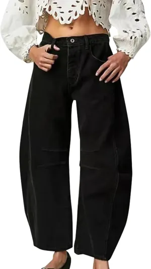 Barrel Jeans Women Wide Leg Vintage Loose Jeans Y2k Trendy Mid Rise Baggy Jeans Boyfriend Denim Pants with Pockets