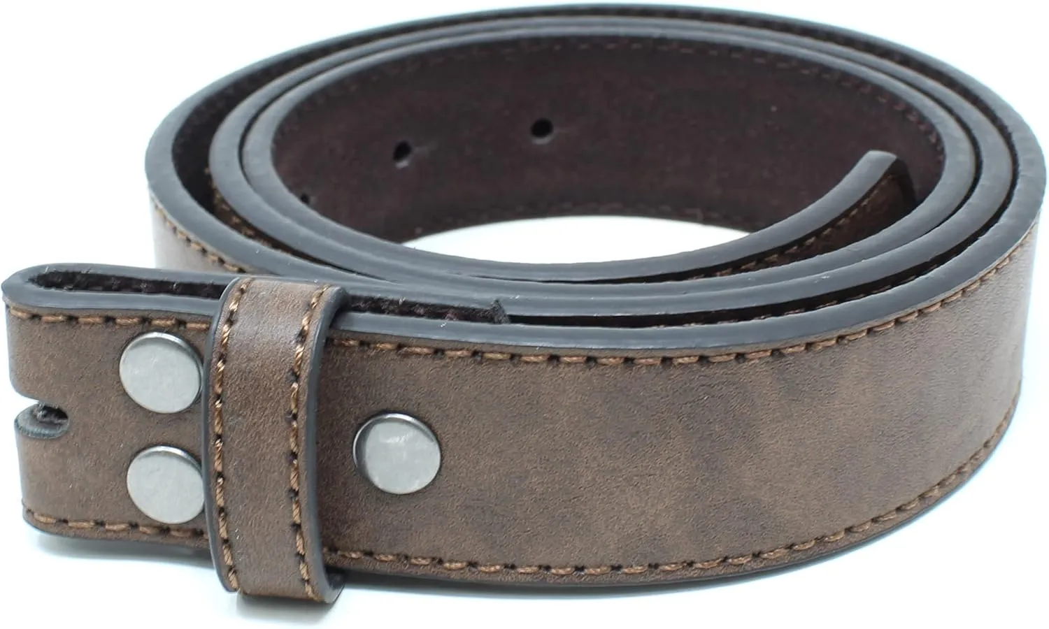 BC Belts Womens Thin Leather Belt Strap with Vintage Distressed Texture 1.25" Wide with Snaps