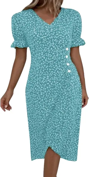 Beach Dresses for Women 2025 Spring Trendy Elegant Wrap V Neck Floral Boho Sundress High-Low Hem Flowy Midi Dress