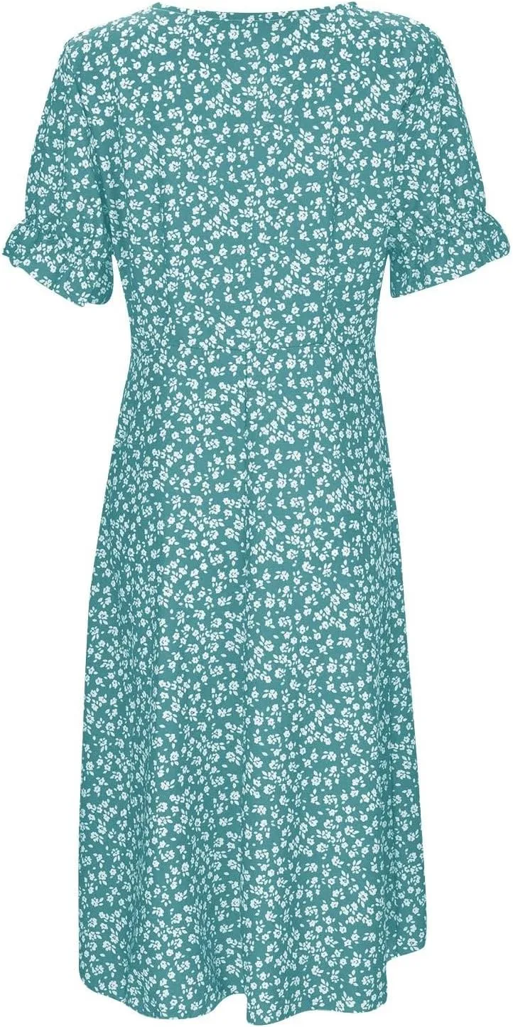 Beach Dresses for Women 2025 Spring Trendy Elegant Wrap V Neck Floral Boho Sundress High-Low Hem Flowy Midi Dress