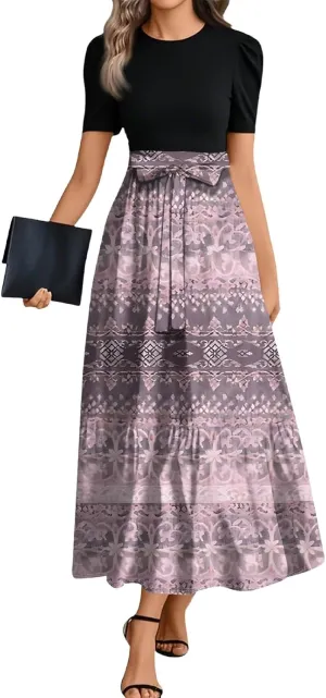 Beach Wedding Guest Dress Plus Size Floral Wrap Maxi Dress Short Sleeve Boho Outfit