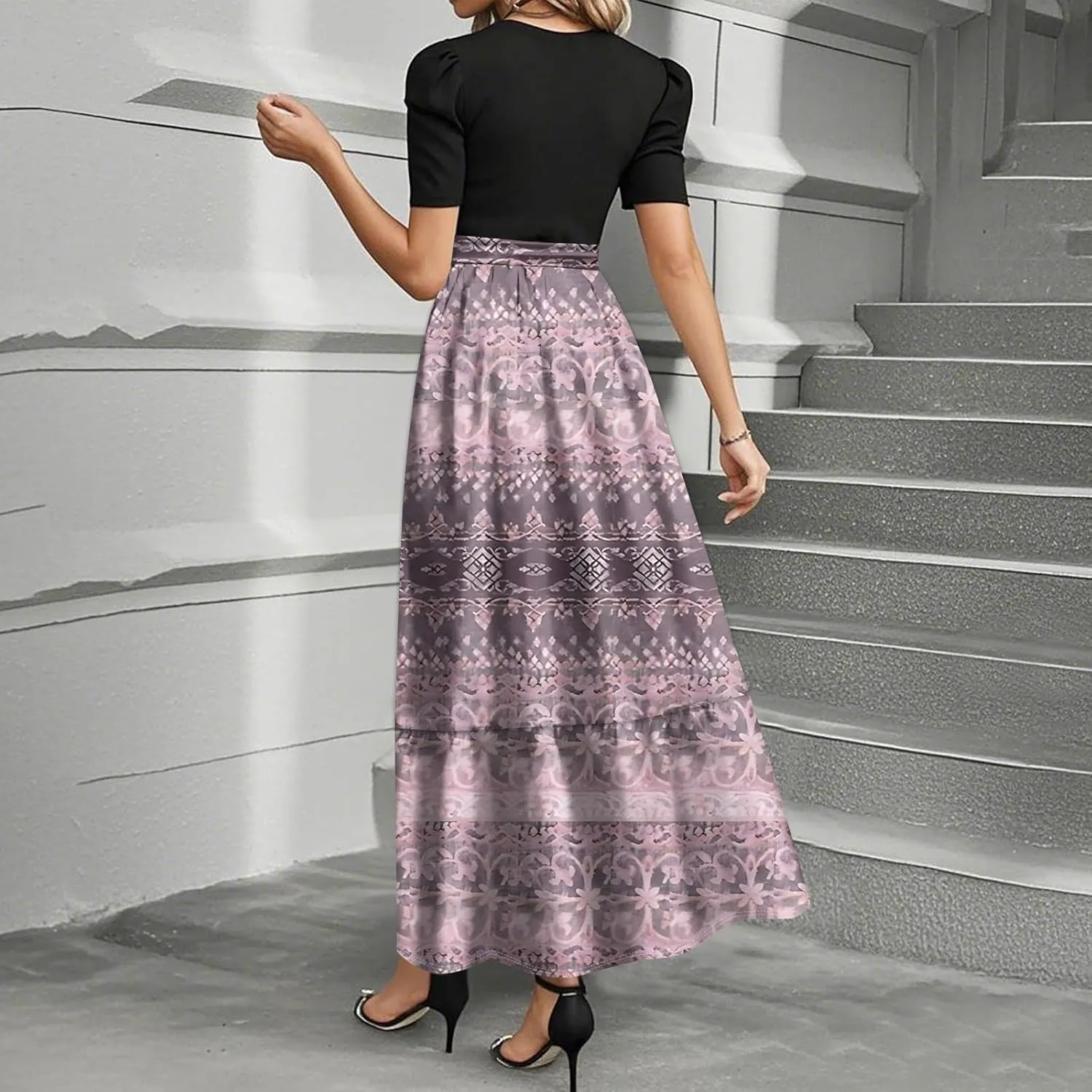 Beach Wedding Guest Dress Plus Size Floral Wrap Maxi Dress Short Sleeve Boho Outfit