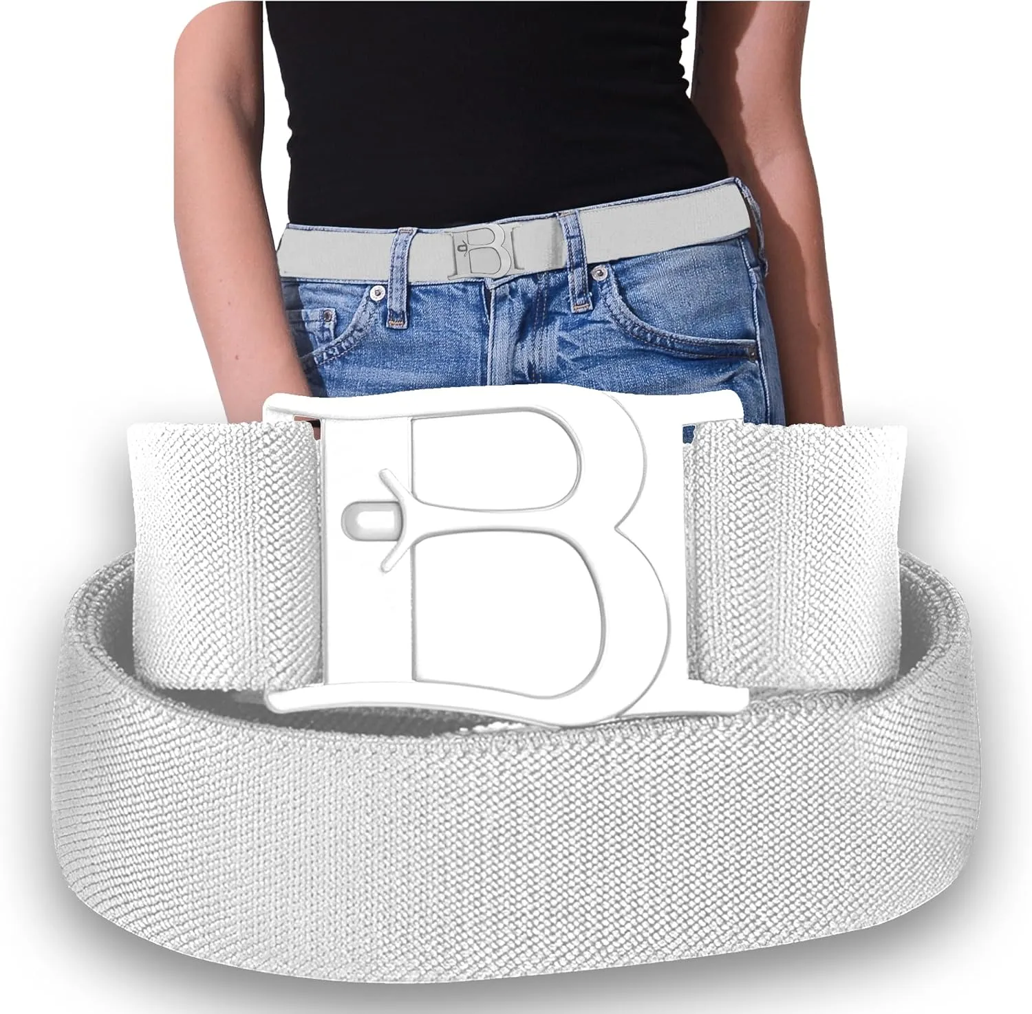 BELTAWAY Easily Adjustable No Show Women Stretch Belt Invisible Elastic Belt with Flat Buckle for Jeans Pants Dresses