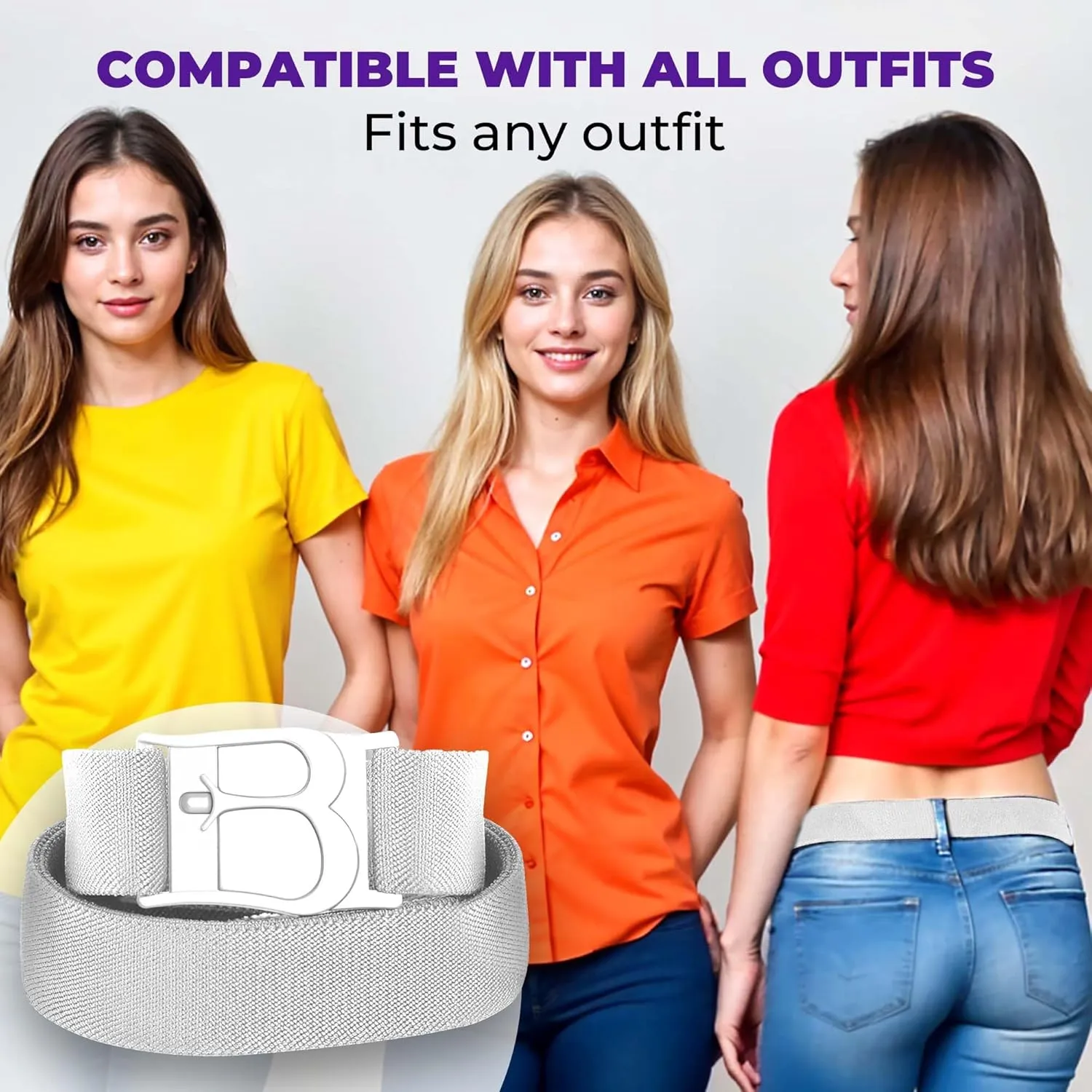 BELTAWAY Easily Adjustable No Show Women Stretch Belt Invisible Elastic Belt with Flat Buckle for Jeans Pants Dresses