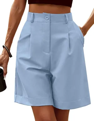Beyove Shorts for Women Bermuda Shorts Casual Elastic High Waisted Wide Leg Shorts Knee Length Summer Shorts with Pockets