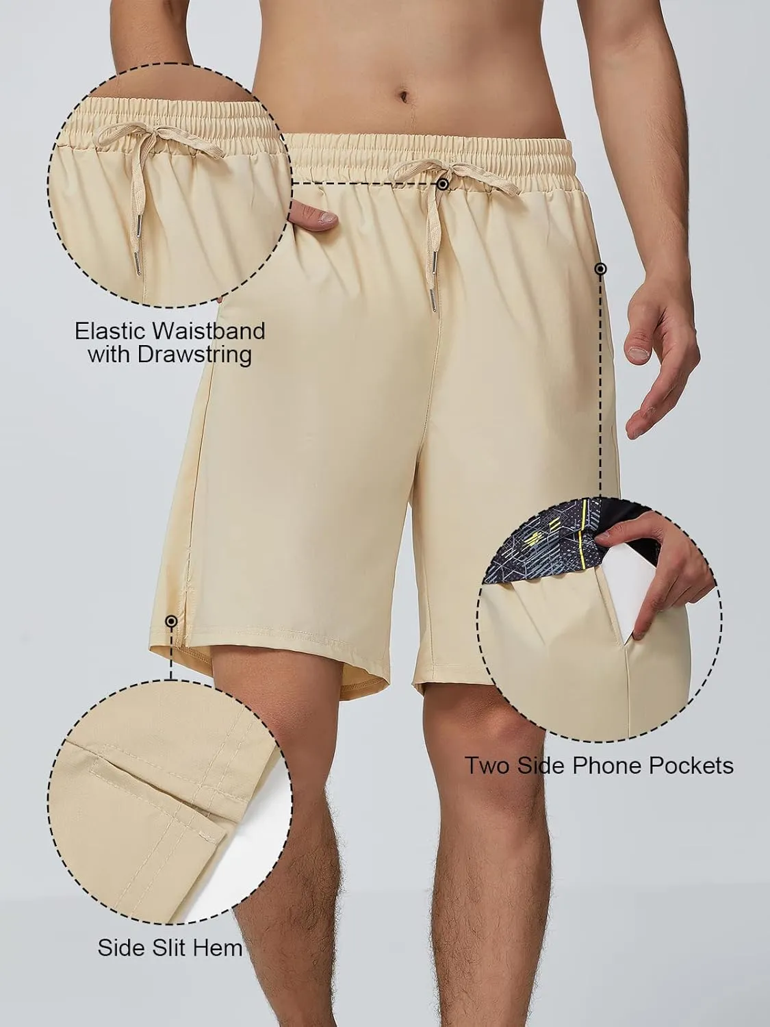 Blooming Jelly Men's Workout Shorts Waterproof Outdoor Hiking Shorts Quick Dry Drawstring Casual Shorts with Pockets