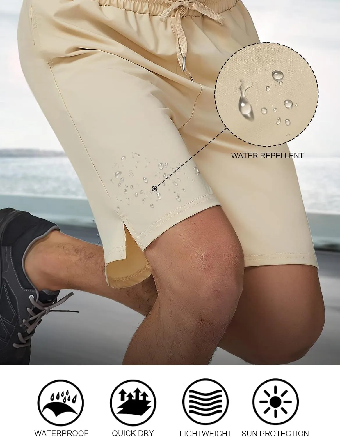 Blooming Jelly Men's Workout Shorts Waterproof Outdoor Hiking Shorts Quick Dry Drawstring Casual Shorts with Pockets