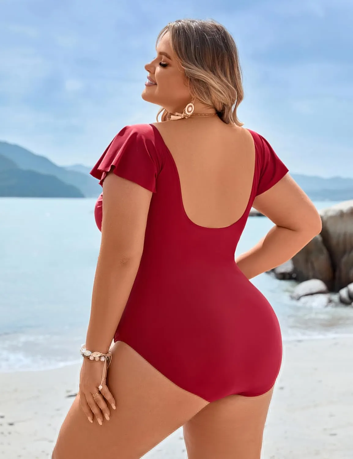 Blooming Jelly Women's Plus Size One Piece Swimsuit Tummy Control Bathing Suit Cute V Neck Maternity Swimwear