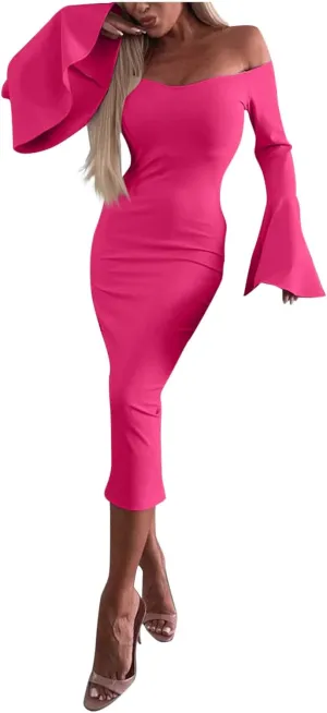 Bodycon Dresses for Women 2025 Long Sleeve Slit Midi Dress Solid Color Wrap Party Club Dress
