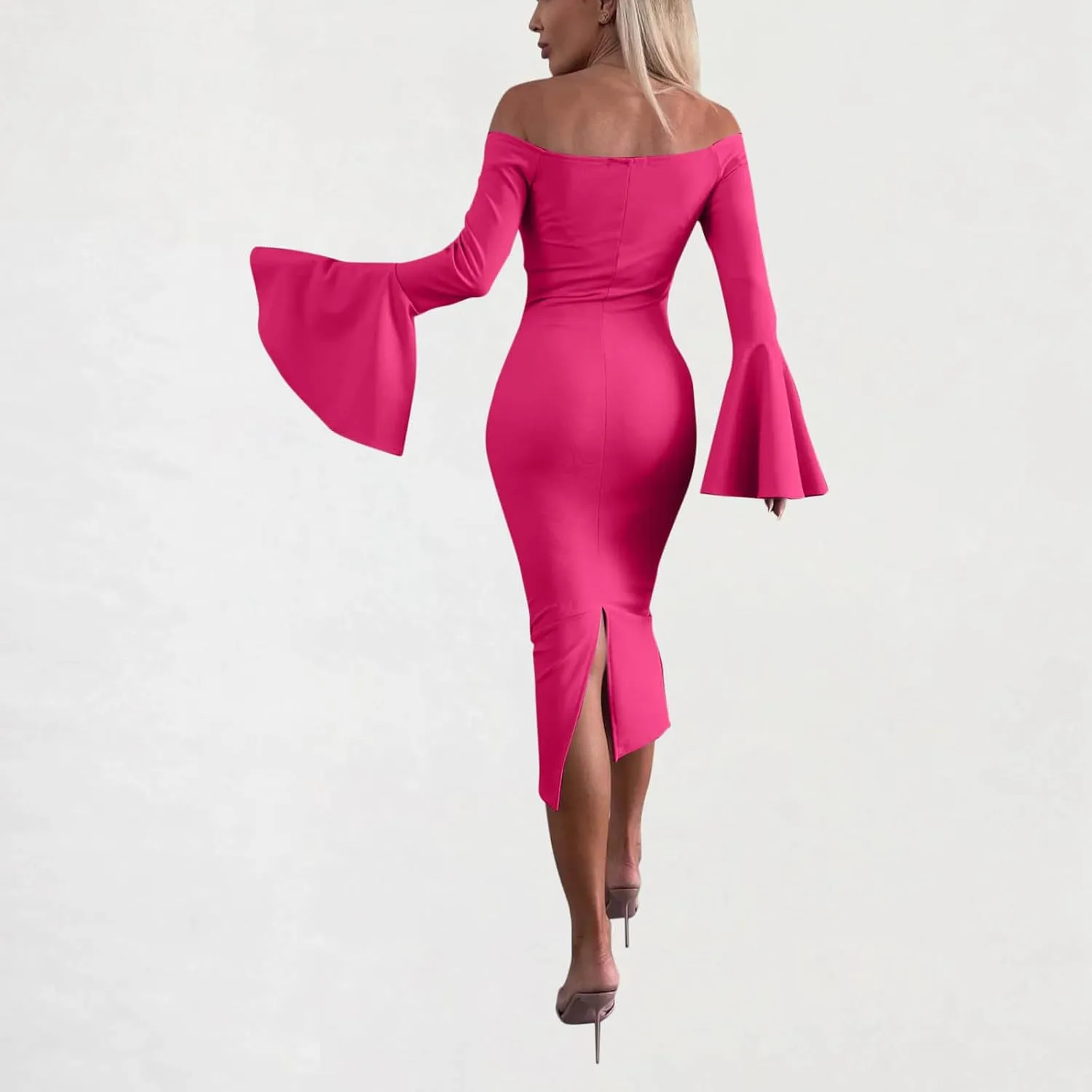 Bodycon Dresses for Women 2025 Long Sleeve Slit Midi Dress Solid Color Wrap Party Club Dress