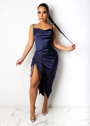 BOGURST Party Dress for Women Sexy Adjustable Ruched Spaghetti Strap Bodycon Dress Drawstring Side Slit Slip