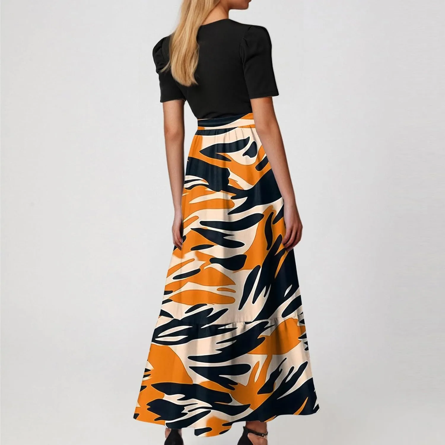Bohemian Maxi Dresses for Women Plus Size Floral Print Wrap Dress Ruffle Hem Trendy Outfit