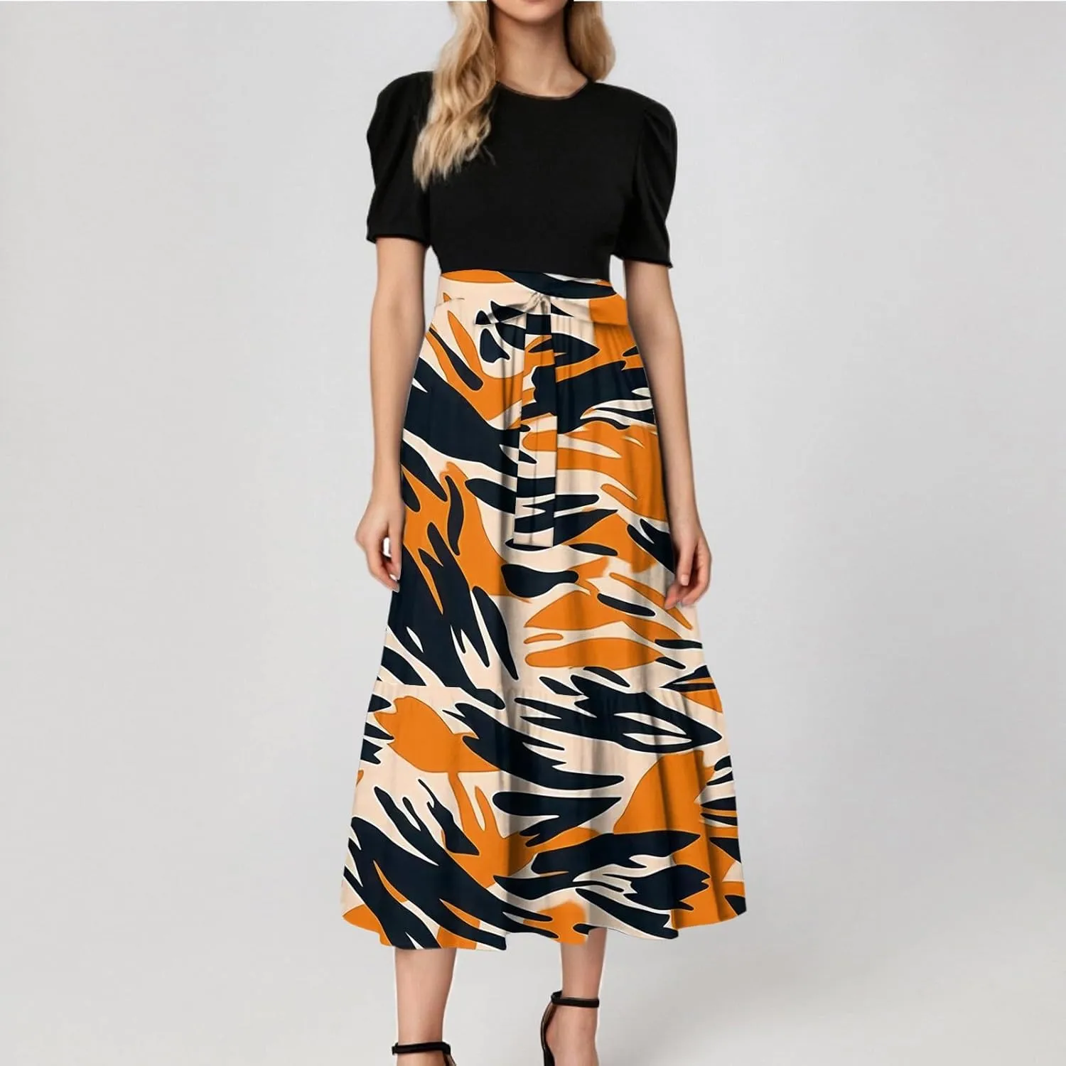 Bohemian Maxi Dresses for Women Plus Size Floral Print Wrap Dress Ruffle Hem Trendy Outfit