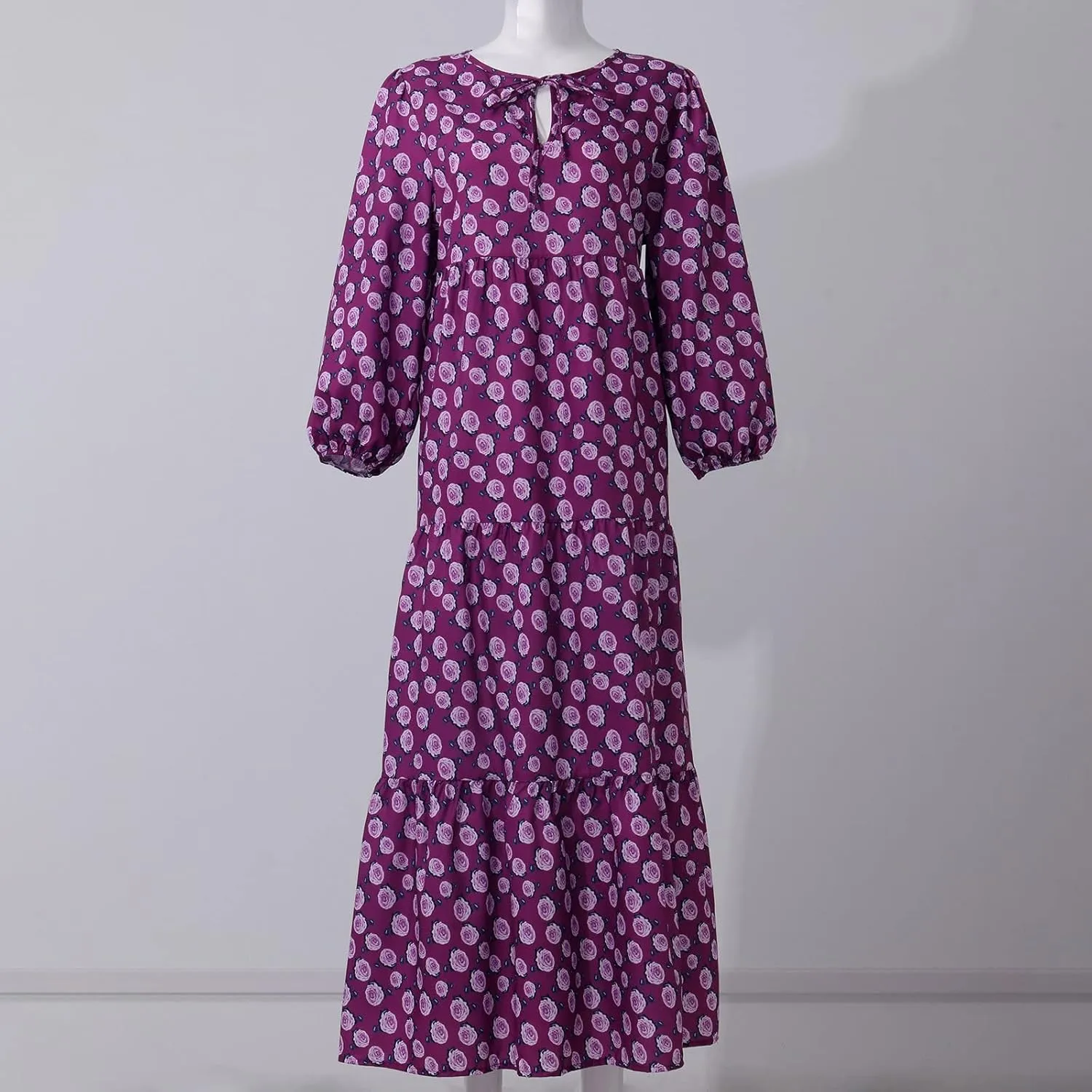 Boho Maxi Dresses for Women 2025 Casual Loose Fit Summer Long Bohemian Dress 3/4 Sleeve V Neck Plus Size Flowy Spring Dress