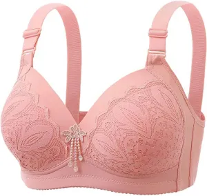 Bras for Women No Underwire Floral Lace V Neck Push Up Bras Soft Full Coverage Bralette Adjustable Straps Low Cut Bra