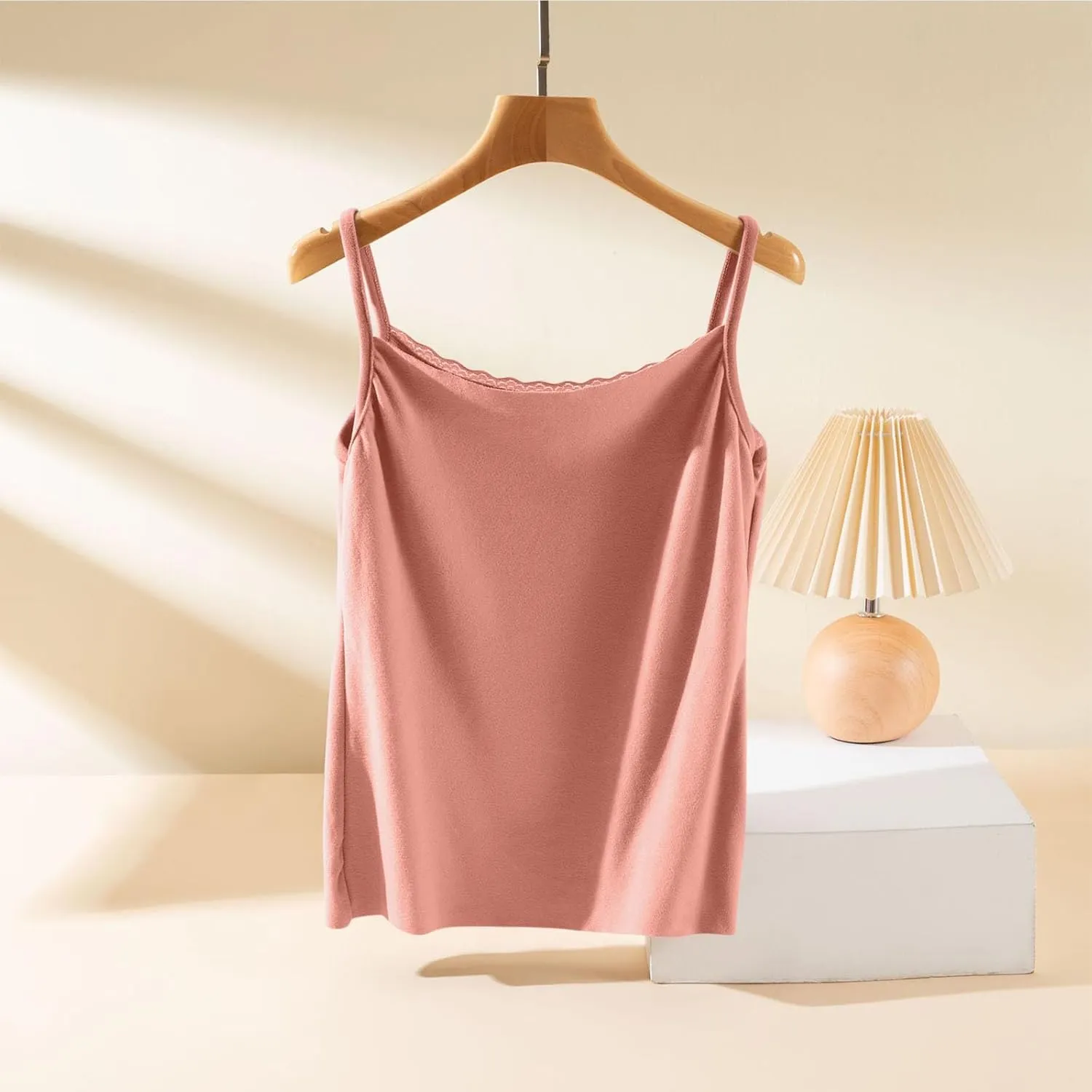 Camisole Top for Women Cute Lace Bow Spaghetti Strap Cami Tops with Built-In Bra Casual Comfort Basic Underwear Soft