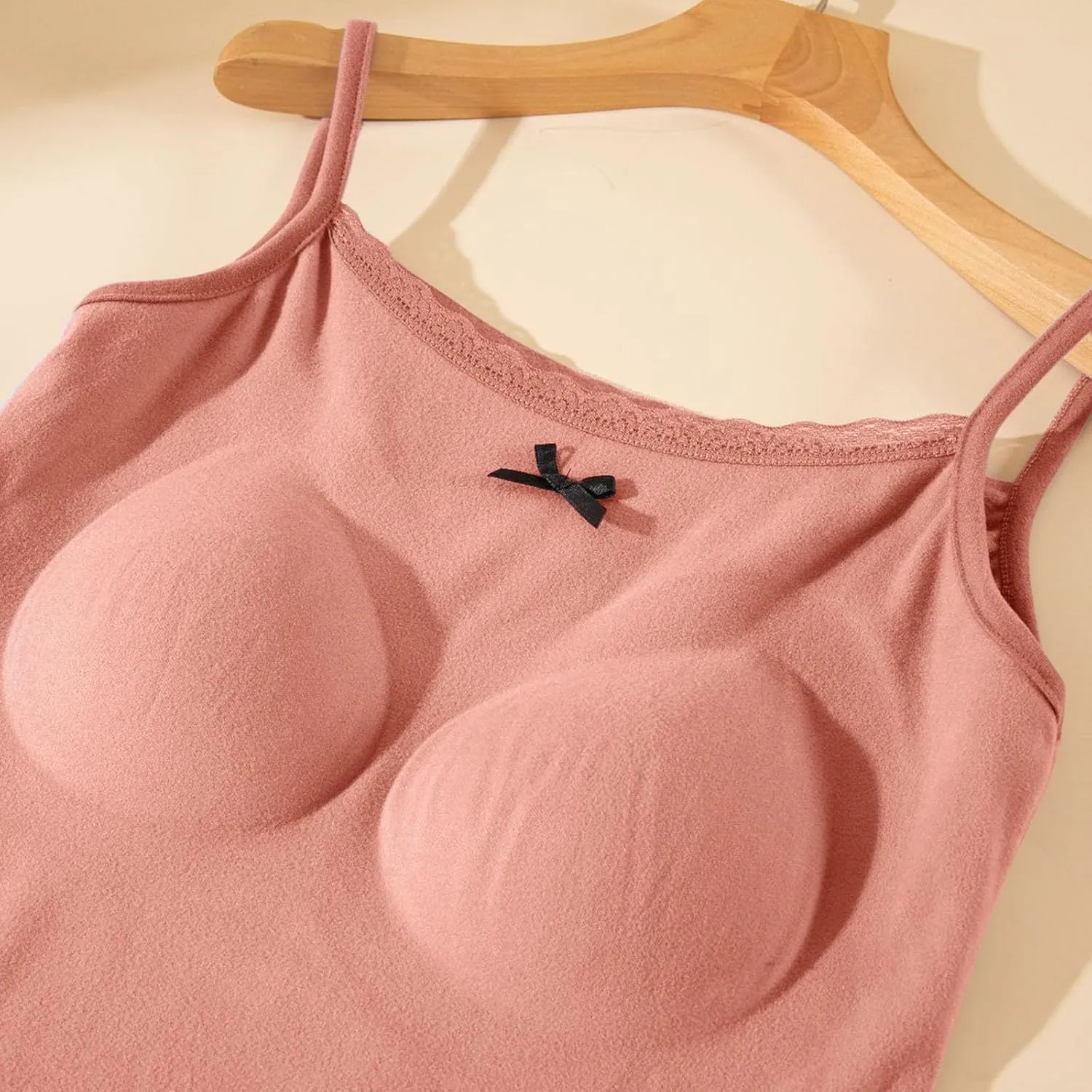 Camisole Top for Women Cute Lace Bow Spaghetti Strap Cami Tops with Built-In Bra Casual Comfort Basic Underwear Soft
