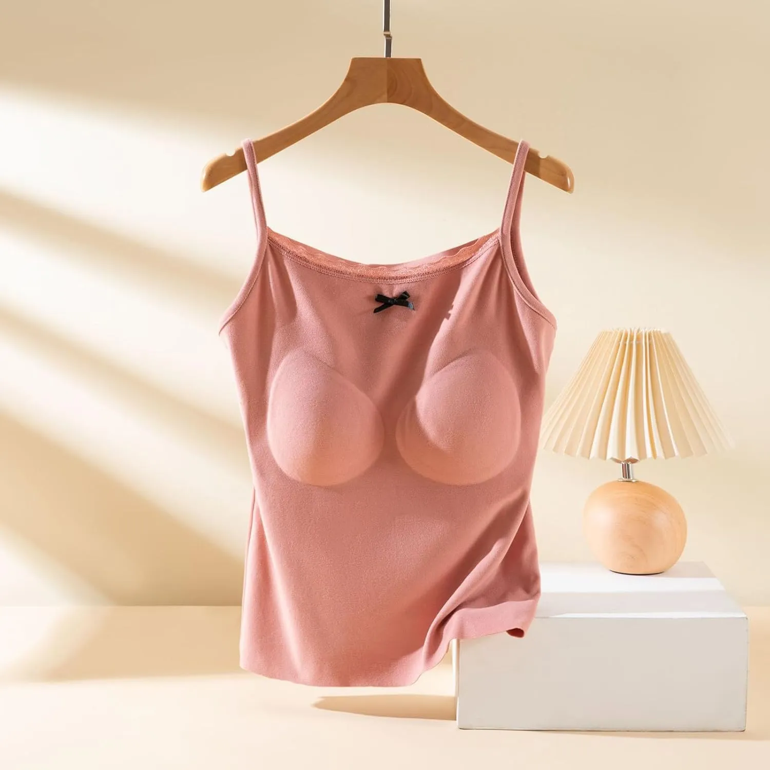 Camisole Top for Women Cute Lace Bow Spaghetti Strap Cami Tops with Built-In Bra Casual Comfort Basic Underwear Soft